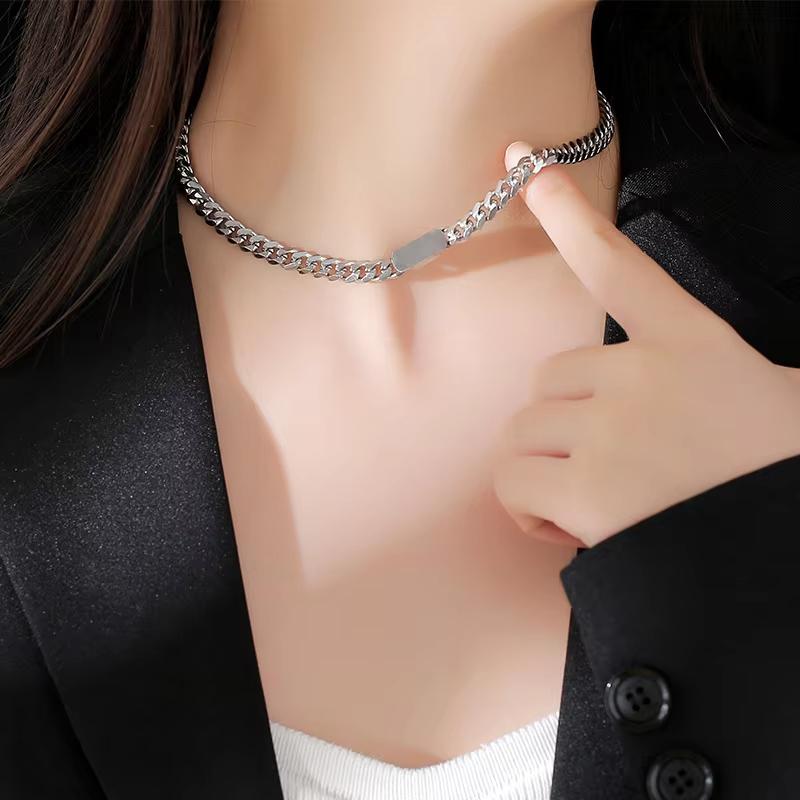 European American Simple Personality Cuban Necklace Men's Women's Trendy Design Clavicle Chain Ins Cold Sporty Style Jewelry
