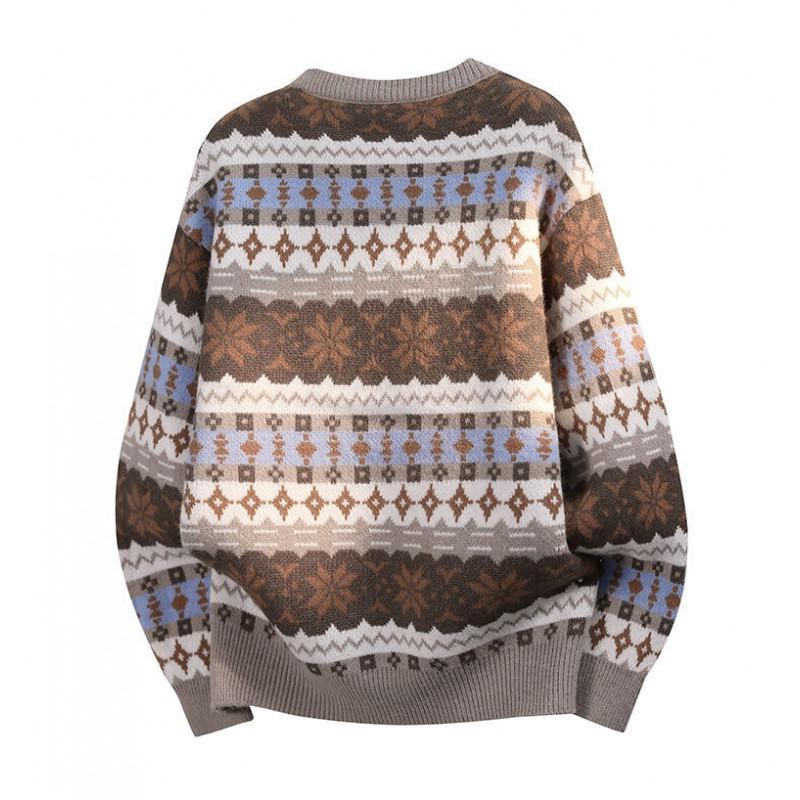Unisex Knit Sweater Round Neck Long Sleeve Thick Casual Pullover Youth Loose Fit Rabbit Hair Blend