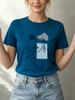 Abstract Art Facial Line Printed T-shirt Women's Round Neck Slimming Top Commuter Off The Street Versatile Casual Base Shirt