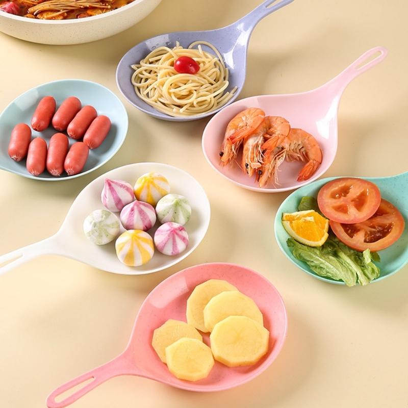 2Pcs Appetizer Eating Tray Handheld Dish Fried Chicken Snacks Plate Large Spoon Tray Fruit Dessert Cake Platter Easy Use