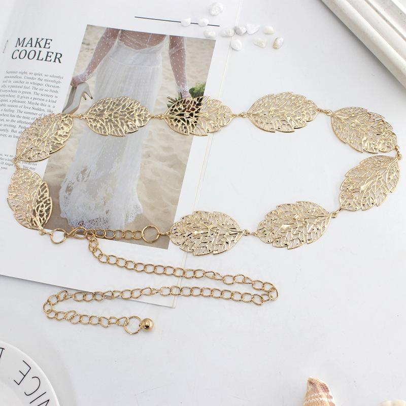 Women'S Metal Belt Leaf Hollow Temperament Decorative Dress Waist Chain Women