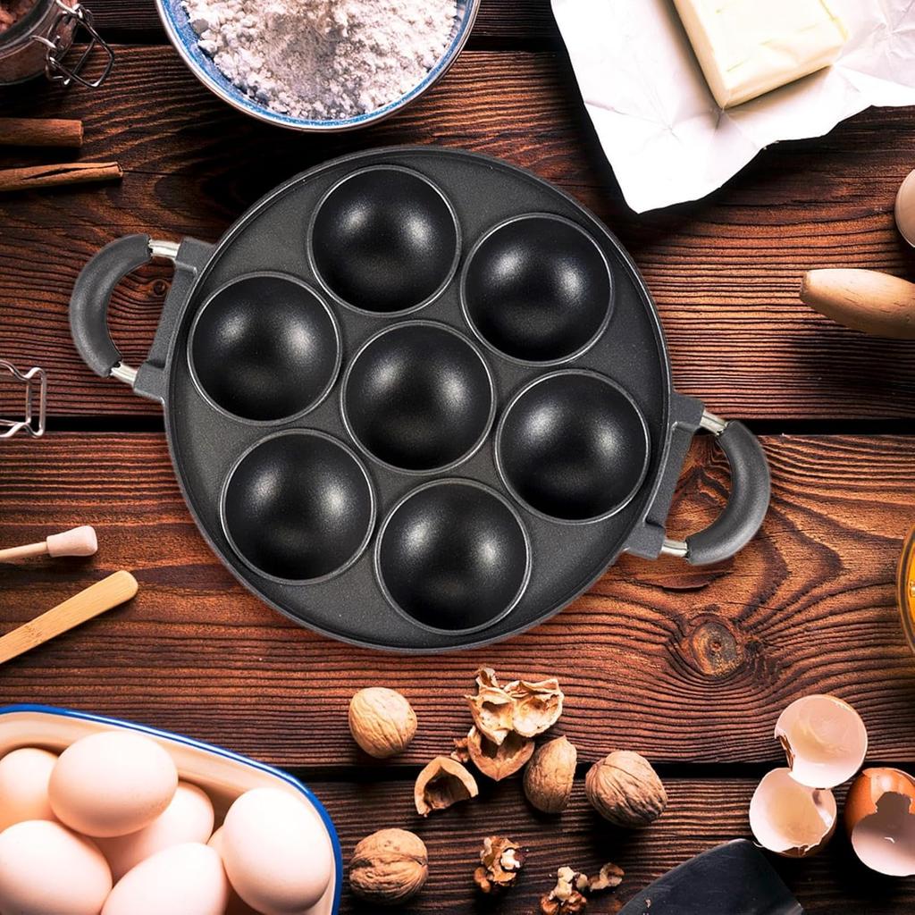 7 Holes Iron Cupcake Pan Portable Round Kitchen Baking Bakeware Premium Cast Iron PanRound Home Kitchen Non Stick Baking Tools