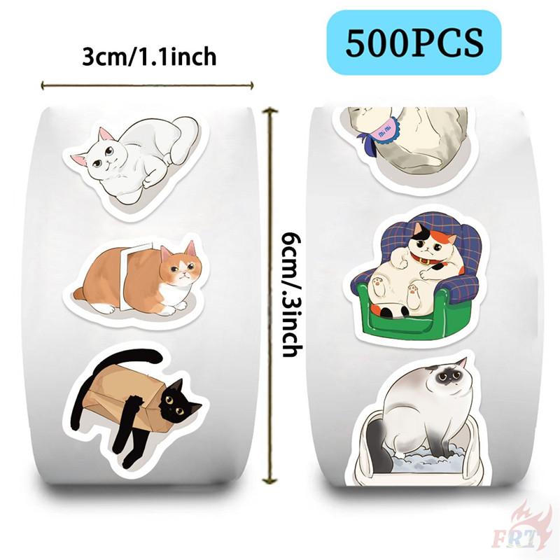 500Pcs/Roll Q Lazy Cats Kids Rewards Stickers - DIY Scrapbooks Album Decor Sealing Label Decals