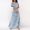 Maxikleider Lässig für Damen Sommer Elegant Süß Fließend Hochzeitsgast Kurzarm Chiffon Geblümte Kleider