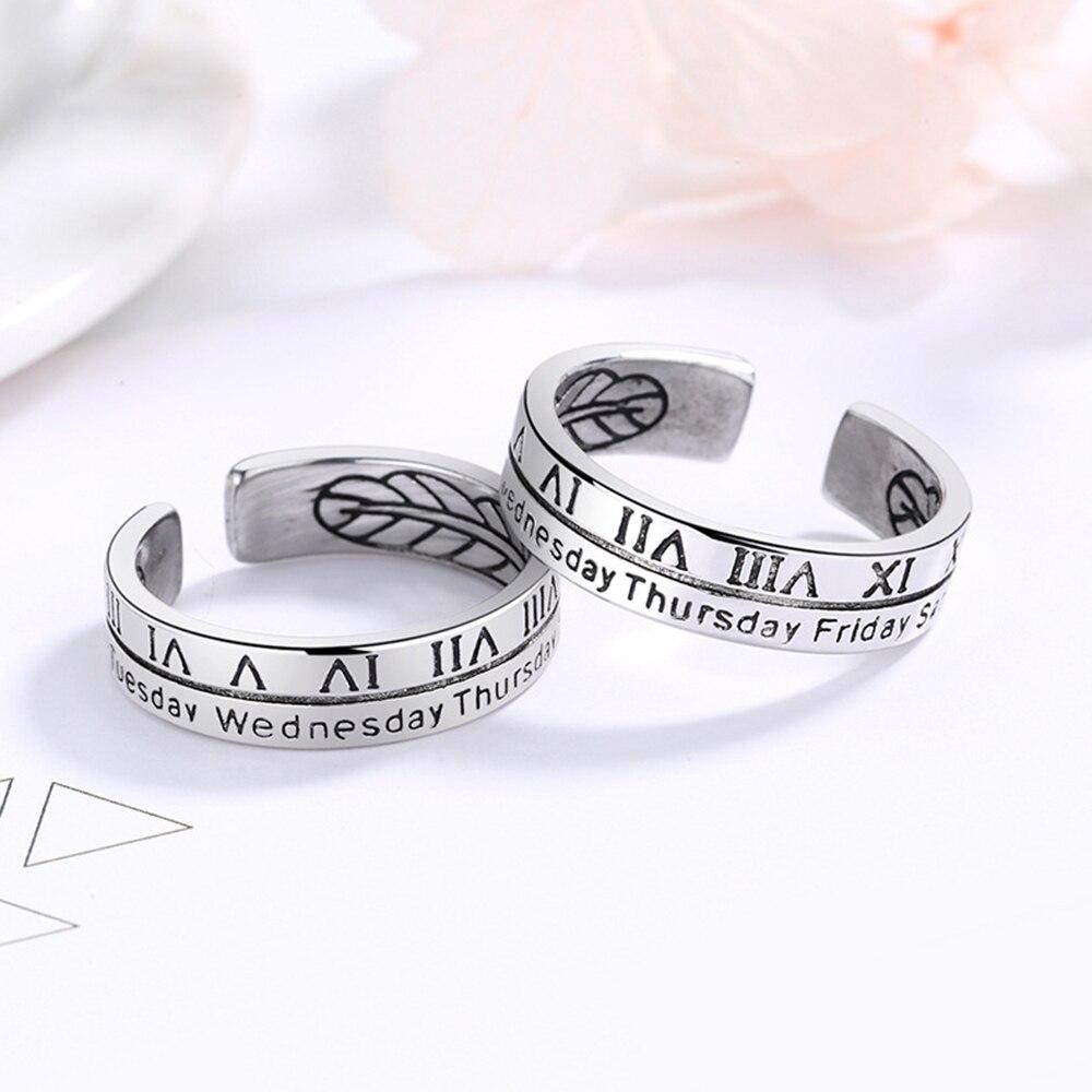 New Fashion Roman Numeral Week Couples Ring S925 Silver A Pair Rings For Lovers Jewelry Adjustable Anniversary Valentine Gift