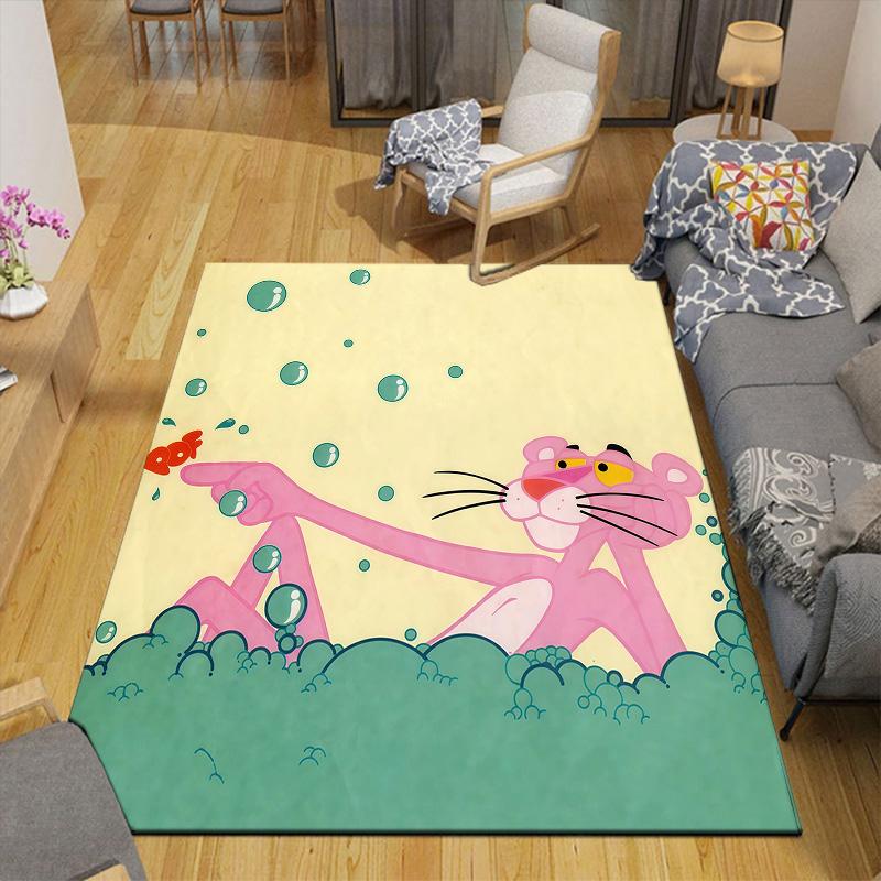 Tappeto Quadrato con Fantasia Flanella Pantera Rosa, Tappeto da Area, Tappeto per Soggiorno Camera da Letto Divano Stanza dei Giochi Decorazione, Tappetino Antiscivolo