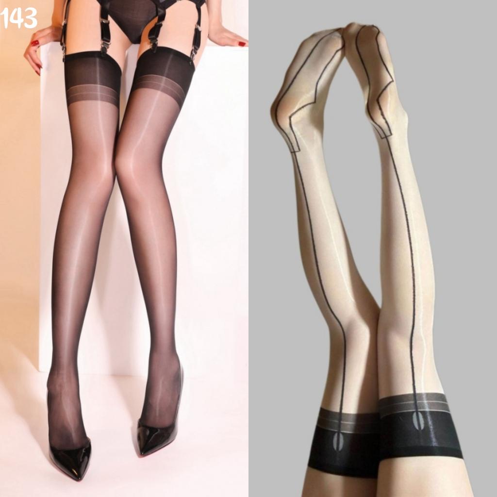 12 Styles Aurora Oil Stockings Narrow Edge Top Knee High One Line Stockings Pole Dance Women Clubwear Gothic Cuban Heel Hosiery