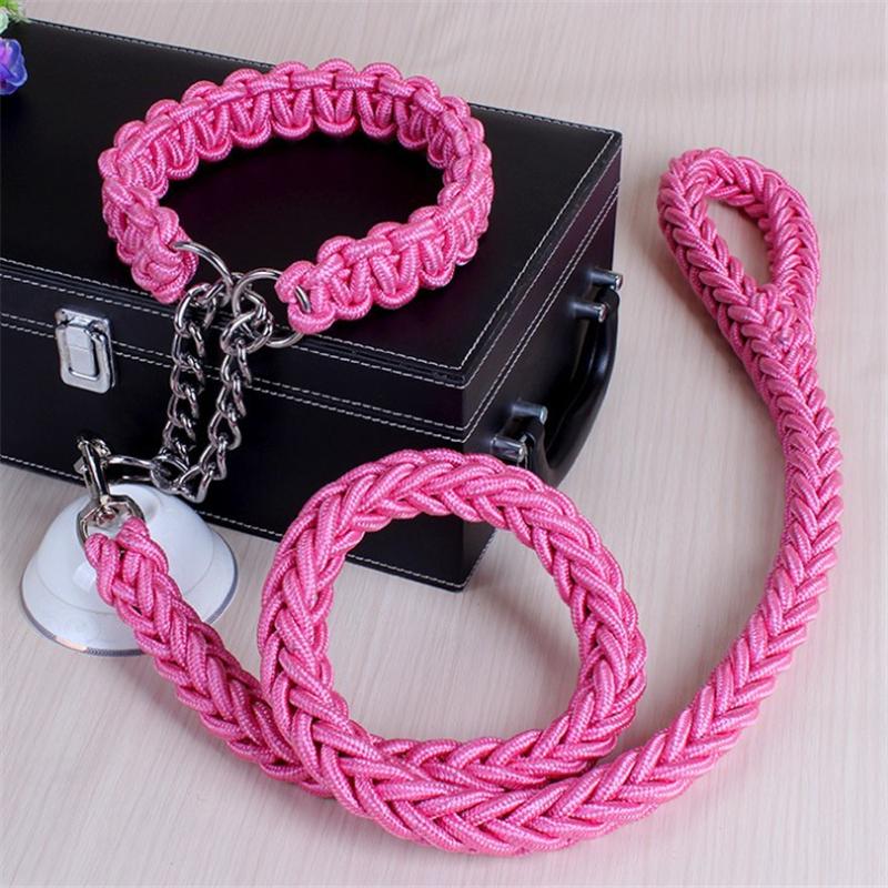1.2M 17 Colors Length Double Strand Rope Large Dog Leashes Metal P Chain Buckle National Color Pet Traction Rope Collar Set A 14