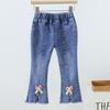 Spring and Autumn New Girls Denim Trousers Elastic Printed Denim Trendy Children's Trousers Single Trousers