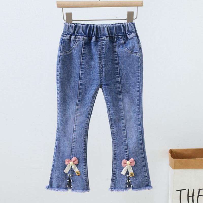 Spring and Autumn New Girls Denim Trousers Elastic Printed Denim Trendy Children's Trousers Single Trousers