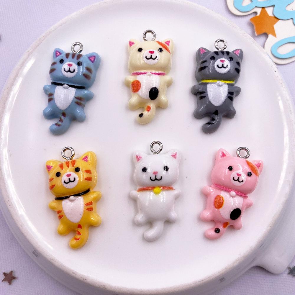 10pcs Mix Resin Paintings Cartoon Kawaii Little Cats Flat Back Stone Figurines Scrapbooks DIY Crafts Charm Pendant Jewelry Decor