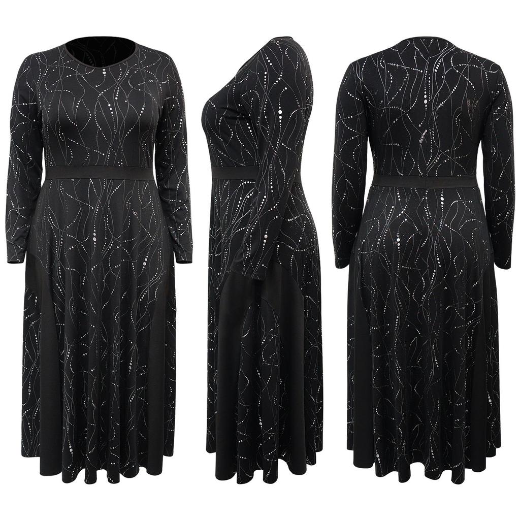 Autunno 2025 Donna Taglie Forti Elegante Manica Lunga Cintura Sottolineata Gonna Snellente
