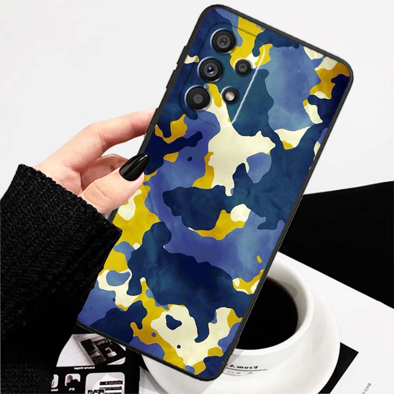 Creative Camouflage Pattern For Samsung A73 A72 A71 A55 A54 A53 A52 A51 A13 A22 A16 A15 A12 A14 A26 A07 5G Black Phone Case