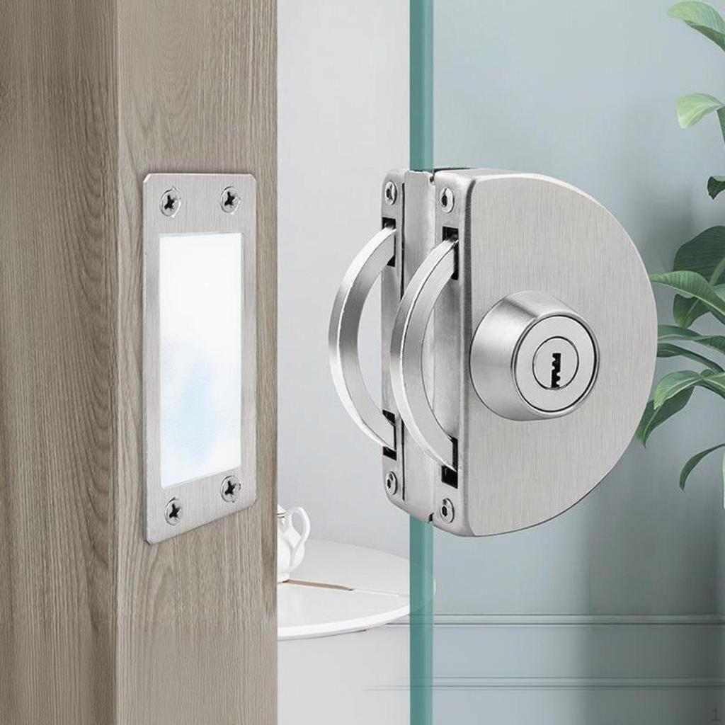 Glass Door Lock, nodrill required, stainless steel, office/home/shop security Silver 804 Round Sgl