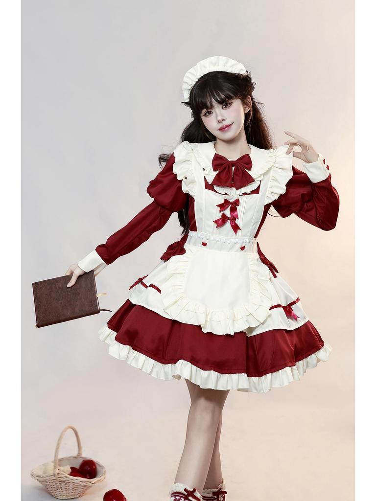 Elegant French Lolita Dress with Flutter Sleeves and Waist-Hugging Apron