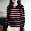 Women's Retro Wool Stripe Lapel Sweater - Polo Collar Knitwear for Autumn/Winter Styles