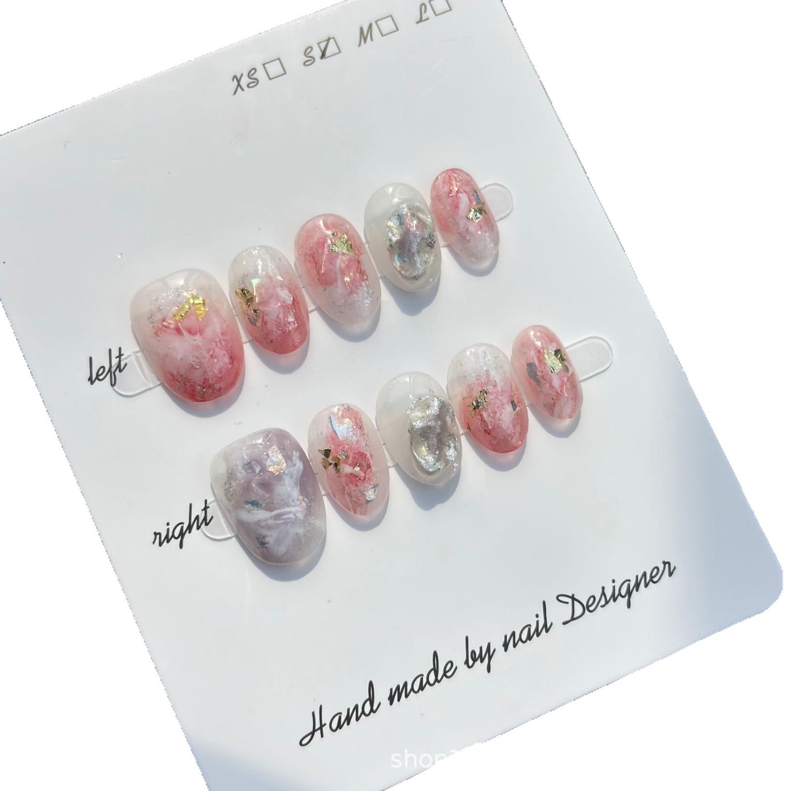 

Pink Lady Aurora Iridescent Color Block Handmade Wearable Nails Extra Small