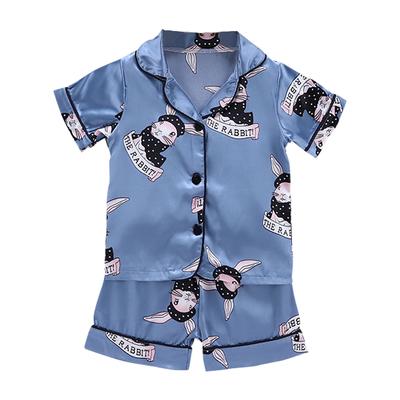 Baby Kids Boys Girls Bunny Print Outfits Set Short Sleeve Blouse Tops+Shorts Sleepwear Pajamas