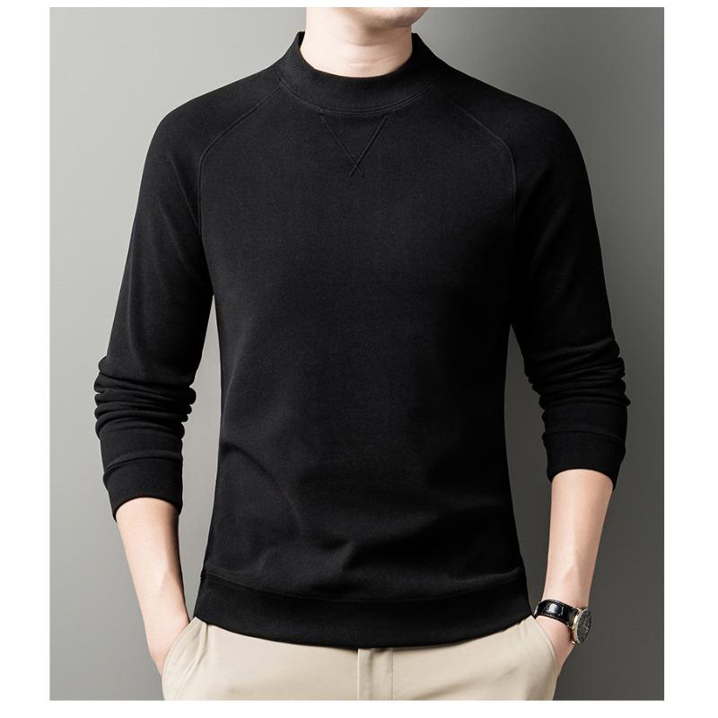 Men S Stand Collar Solid Color Long Sleeve Fleece Casual Base Shirt