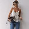 Abbigliamento Elegante Estivo da Donna Top Canotta Bianco con Volant Spalline Sottili A Strati Per Ragazze Scollo a V Senza Maniche