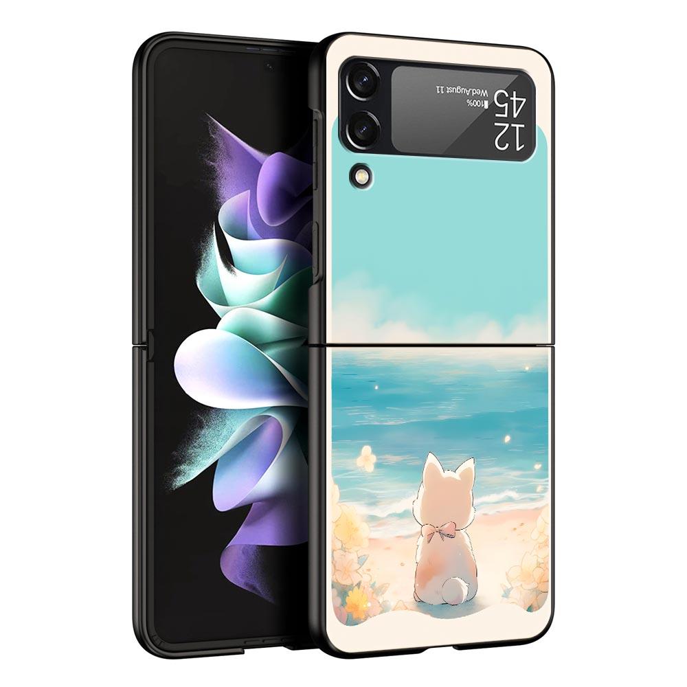 Cute Cartoon Black Cat Phone Case For Samsung Galaxy Z Flip3 Flip4 Flip5 Case Shell For Z Flip 3 4 5 6 7 Hard Folding Cover