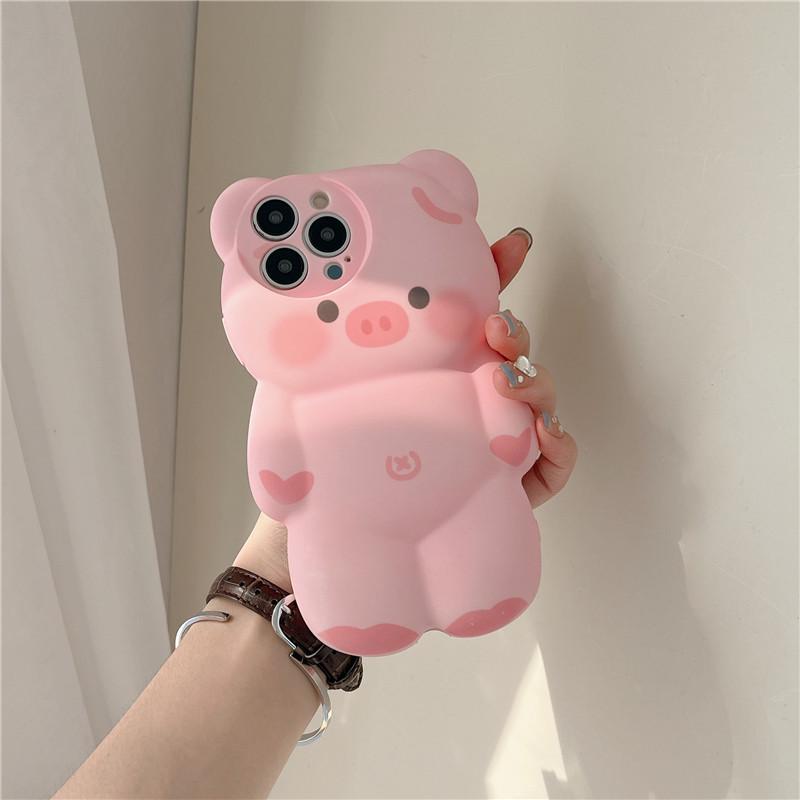 Cartoon Pink Pig Anti-Fall Phone Case for iPhone 14/13/12/11 Pro Max