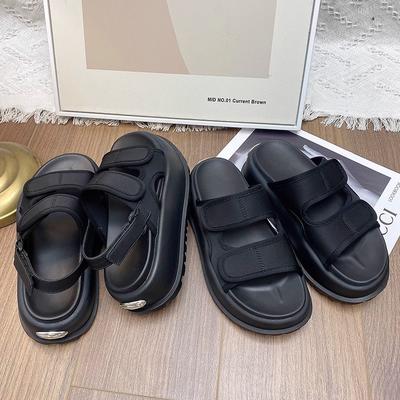 Fashion Versatile Black High-end Platform Sandals Women's New Summer Wear Heightening Word with Slippers