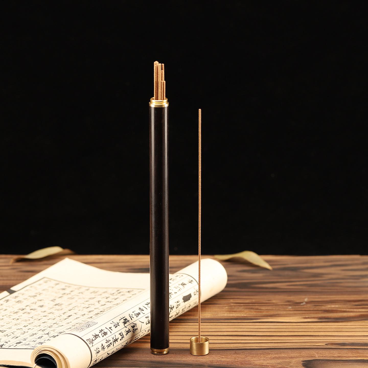 Ebony Screw-Top Incense Holder with Brass Inlay - 10g Incense Stick Tube Storage 0206206200