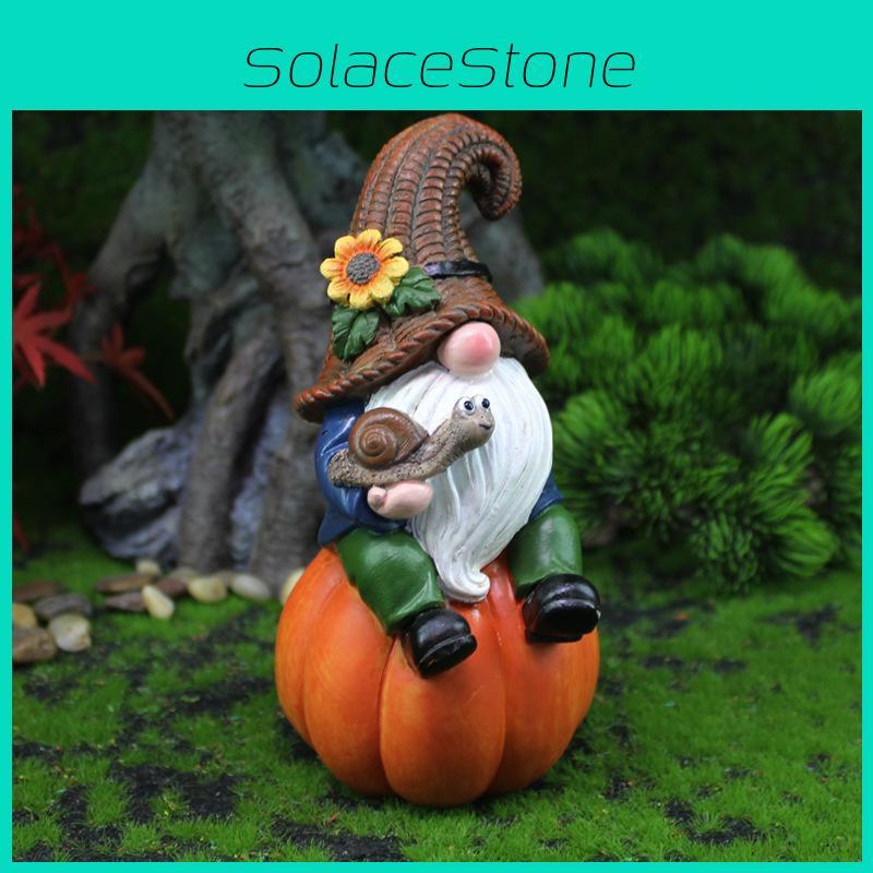 Dwarf Resin Statue For Miniature Garden Scene With Pumpkin Harvest Figurine For Festival Decor