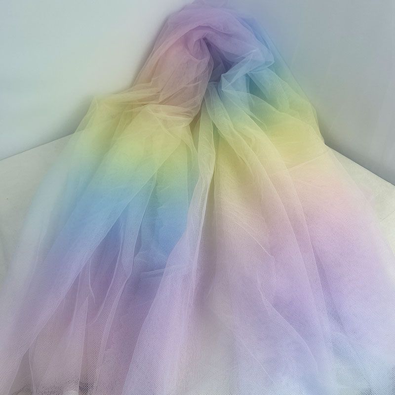 Gradient Rainbow Tulle Fabric Star Sequin By The Meter for Dress Hanfu Wedding Package DIY Sewing Cloth Soft Thin Draping Blue