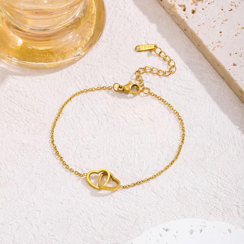 Elegant Personalized Double Heart Pendant Titanium Steel Necklace for Women