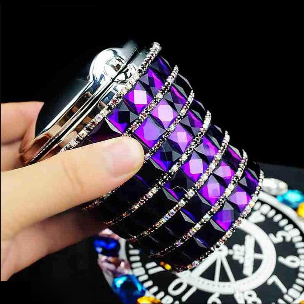 Car Ashtray Diamond Bling Car Ashtray with Blue LED Light Smokeless Stand Cylinder Cup Holder (Dark Purple)