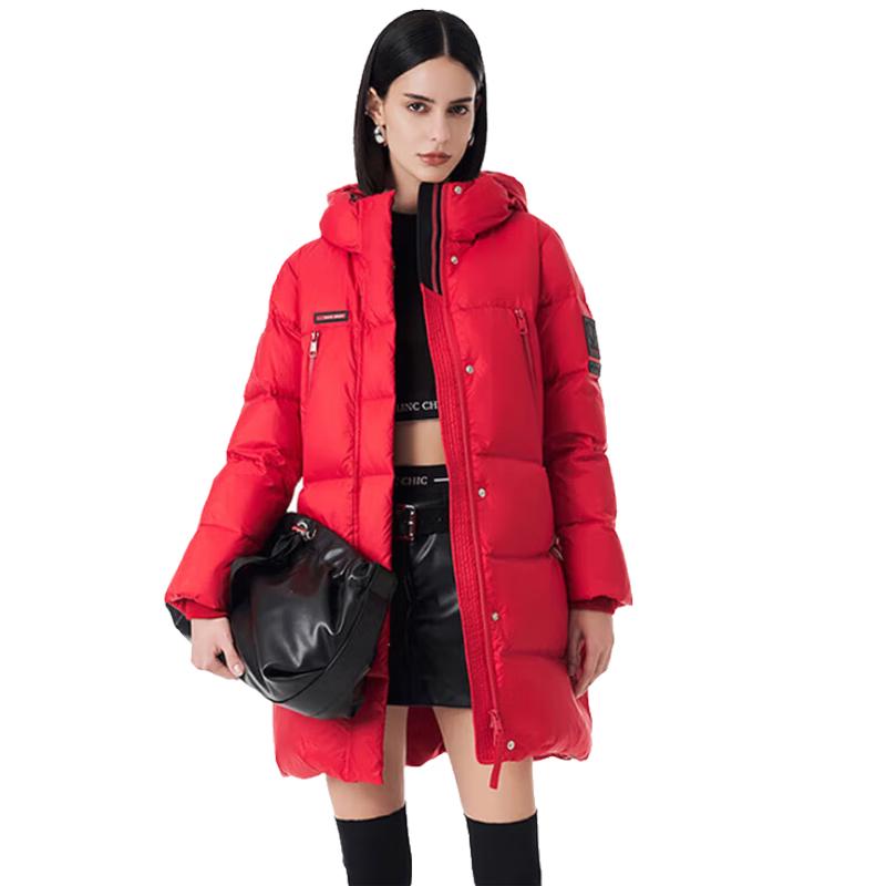 Jinyujie Women s Mid-length Hooded Down Puffer Jacket L