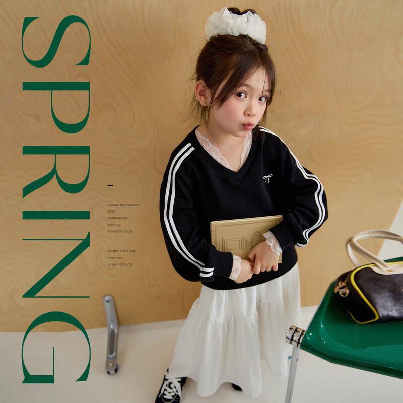 Girls  Sweet Patchwork Lace Pullover Sweatshirt 120