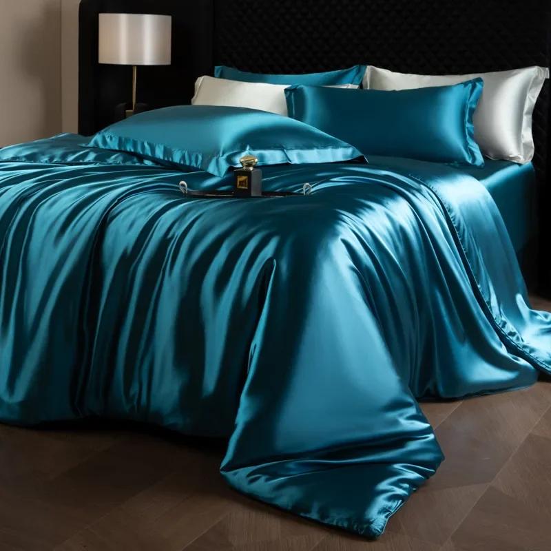 Natürliche Maulbeerseide Bettwäsche-Set Bettbezug 2 Kissenbezüge King Queen Size Bettwäschebezug-Set 4-teilig Bettdecke Bettwäsche-Sets