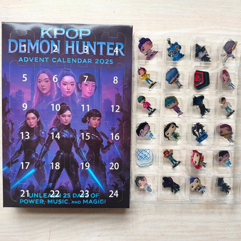 MINISO Adventskalender Box KPop Dämonenjäger 2 Kawaii Acryl Schlüsselanhänger HUNTR X Rumi Mira Zoey Jinu Überraschungsbox Weihnachtsgeschenk