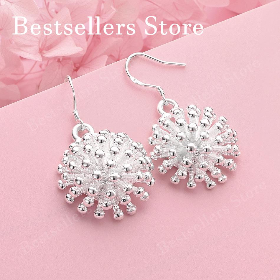 Charm 925 Sterling Silver Exquisite Sea Urchin Earrings for Women Fashion Wedding Party Jewelry Accessories