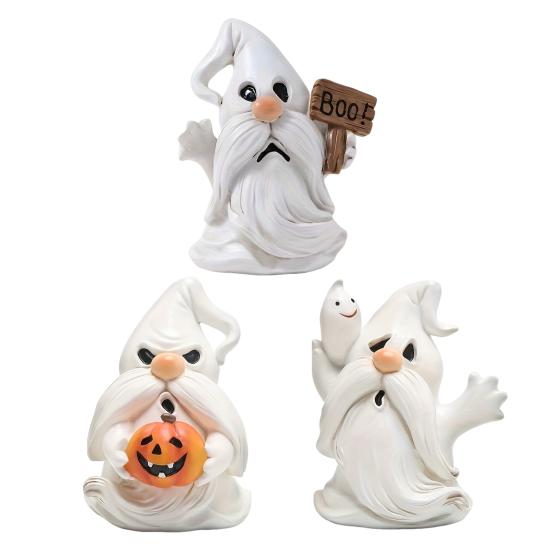 Halloween Resin Nisse Statue Liten Nisse Spøkelse Figur Halloween Tegneserie Stående Spøkelse Ornament for Hjemmekontordekor