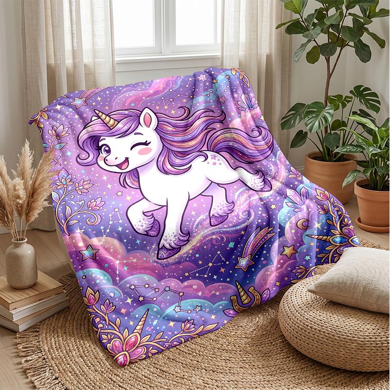 Fantasy Unicorn with Rainbow Theme Blanket Lightweight Warm Flannel Blanket Decorative Throw Blanket for Home Decoration