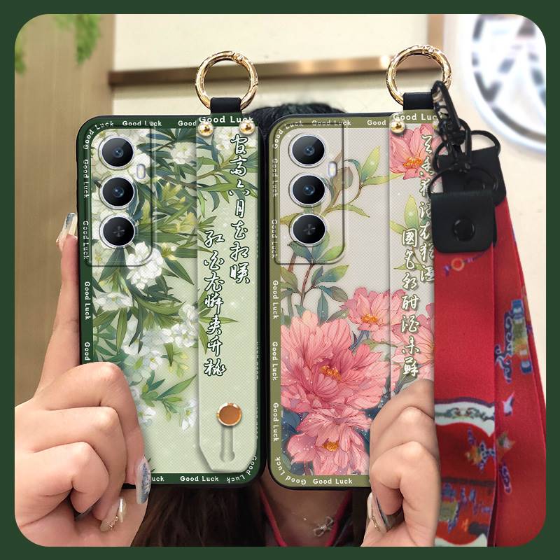 Elderly lady Waterproof Phone Case For Realme C65 Chinese style Fashion Lanyard Ring Silicone Soft case Dirt-resistant