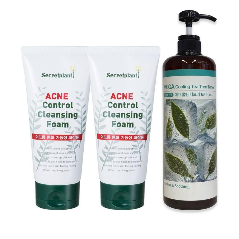 Secret Plant Tea Tree Acne Cleansing Foam 2 pcs + Mega Cooling Tea Tree Toner (Trouble Soothing Care SET), 1 Set