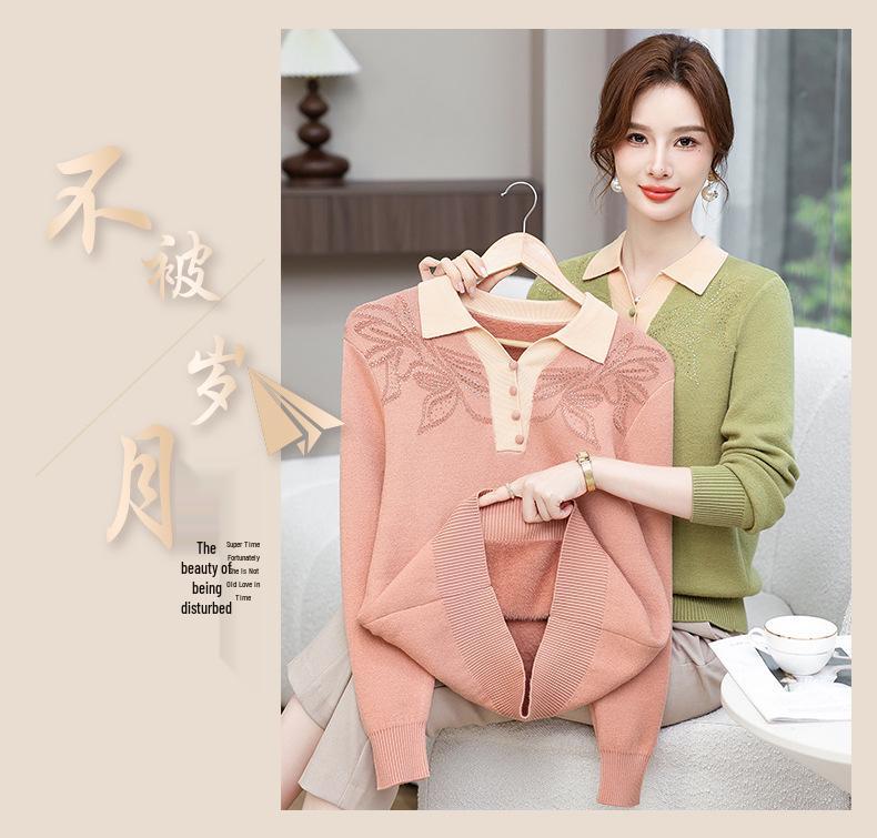 Winter Lapel Knit Sweater - 2024 Fashion for Middle-Aged & Elderly, Fleece-Lined for Autumn/Winter