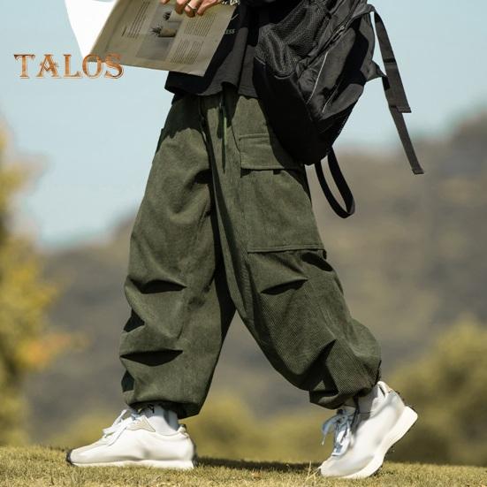 Pánské cargo kalhoty volné, jednobarevné, vintage styl, manšestr, high street styl, rovné, široké nohavice, více kapes, streetwear, outdoorové cestovní kalhoty