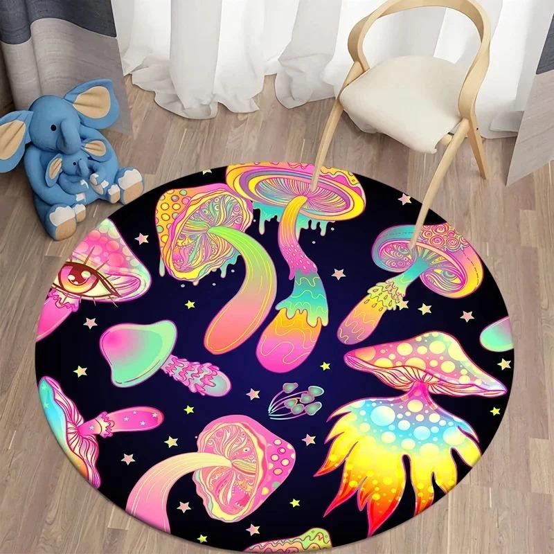 Psychedelisch Paddenstoel Rond Tapijt Boho Paddenstoelen Vloerkleed voor Huis Woonkamer Kinderkamer Decoratie Antislip Cirkel Vloermat