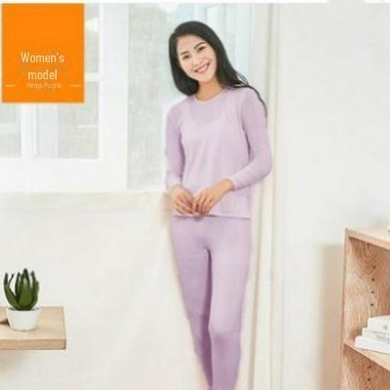 Yi Ershuang Unisex V-Neck & Round-Neck Thin Ribbed Long-Sleeve Shirt and Pants Set - Cotton Wool Solid Color Autumn Wear