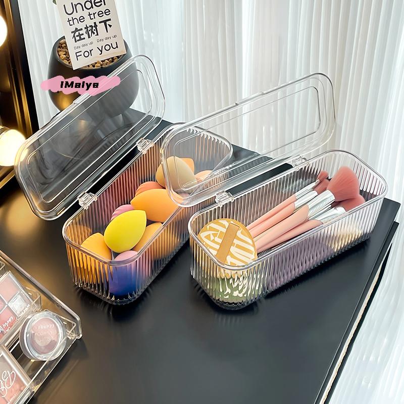 Multifunctional Cosmetic Storage Box Egg Holder with Dustproof Lid Makeup Brush & Lipstick Organizer for Vanity Desk Bathroom
