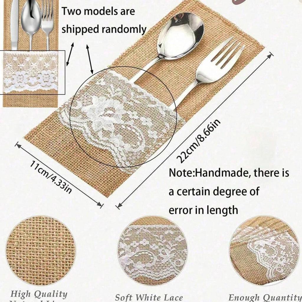 Christmas Festival Burlap Lace Cutlery Sleeves Set: Decorative Tableware for Parties & Weddings