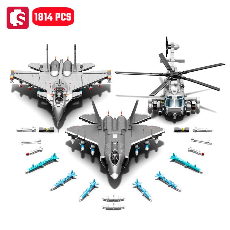 Non-Toxic Sembo 1814Pcs Armed Aircraft Building Blocks Kits Moc Helicopter Models Fighter Assembly Bricks Birthday Gift Kids Toys For Children