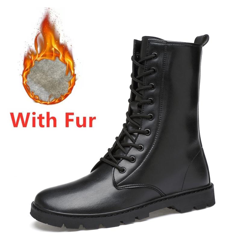 

Модные ботинки в стиле панк, повседневная обувь для мужчин, черные высокие кожаные ботинки, зимние меховые теплые ботинки для мотоциклистов на шнуровке 44