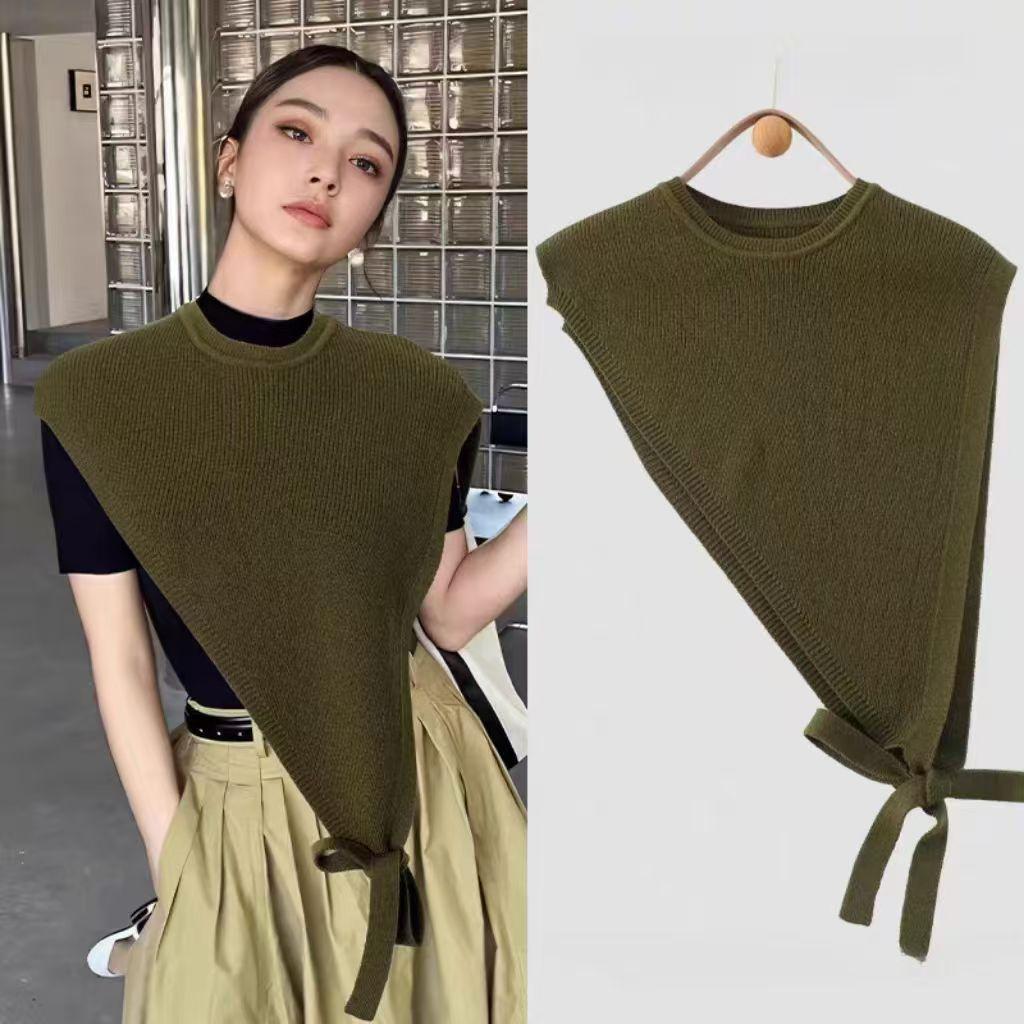 

Осень и зима, новая женская шаль с косыми плечами, высококачественный ретро-дизайн, треугольная вязаная шаль, многослойный жилет 40*30cm зелёный